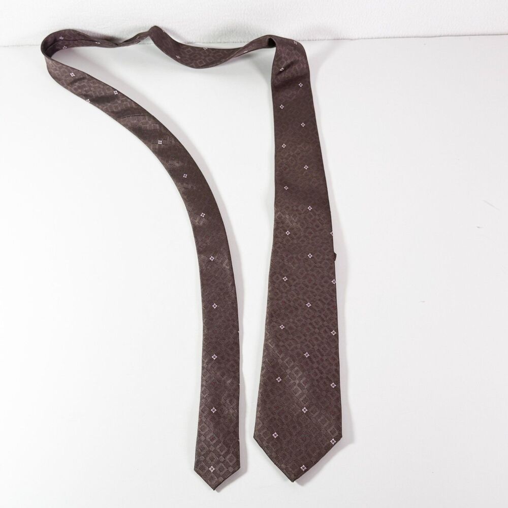 Vintage | Lagerfeld Narrow Tie | Brown Geometric Diamonds Red Dots
